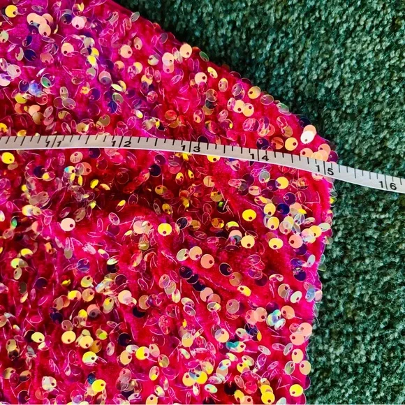 Custom U.S. Small Hot Pink Sequin One Shoulder Prom Gown W Slit - Picture 11 of 12